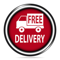 Free delivery red button, car service icon badge illustration