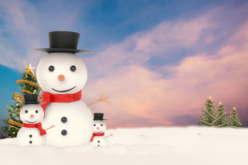 smiling snowman with blank space on twilight sky background