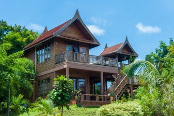 Thai style, Teakwood home in garden, Thailand