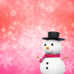smiling snowman with snowflakes on red background