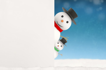 snowman with white blank space on blue background