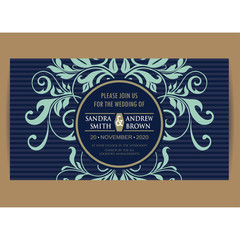 Navy blue floral wedding invitation card