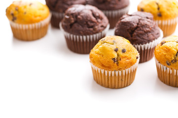 The tasty muffins with chocolate.