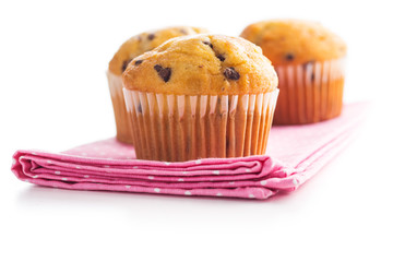 The tasty muffins with chocolate.