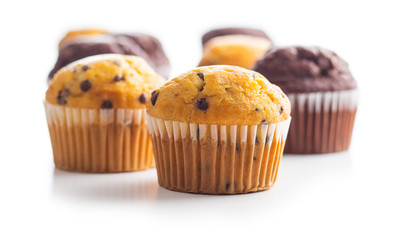 The tasty muffins with chocolate.