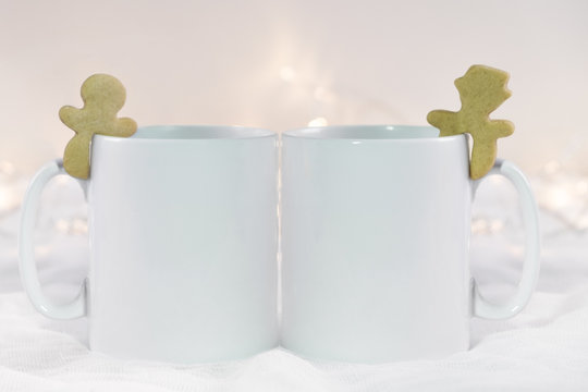 Mockup Styled Stock Product Image, 2 white coffee mugs that you can overlay your design or quote on to.