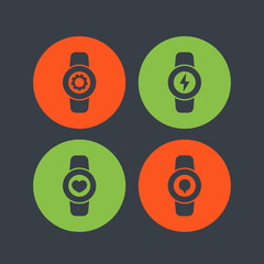 Smart watch icons, smartwatch settings, charge, fitness app, wearable electronics
