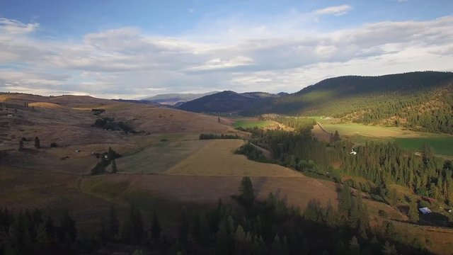 Aerial Nature Shot of Valley with Farms at Golden Hour