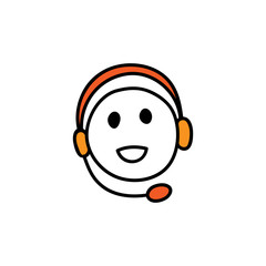 Webinar icon. Symbol of happy listening person with headphones. Smiling face