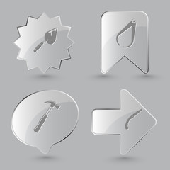4 images: trowel, caliper, hammer, hand saw. Industrial tools se