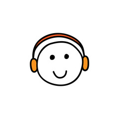 Webinar icon. Symbol of happy listening person with headphones. Smiling face