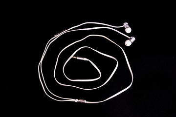 White Headphones Earphones Modern Black Background Object Spiral