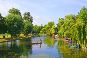 A picturesque view over the River Cam in Cambridge. Cambridge is a university city and the county...