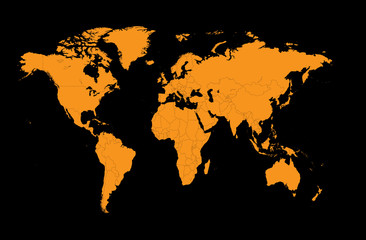 World map vector flat orange color 