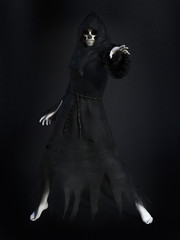 3D rendering of female reaper or witch.