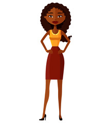 Beautiful African American woman with natural curly hair flat cartoon