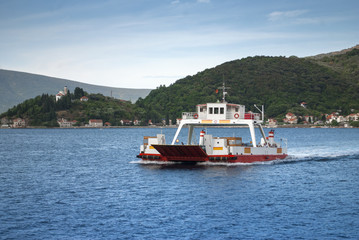 Car ferry in a picturesque bay, Montenegro.