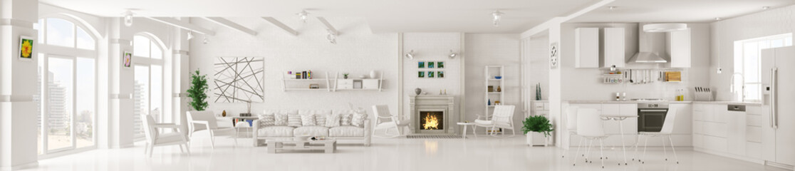 Interior of white living room panorama 3d rendering © Vadim Andrushchenko