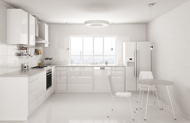 Fototapeta na wymiar Modern white kitchen interior 3d rendering