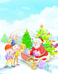 Obraz na płótnie Canvas Jingle bell Santa with kids 
