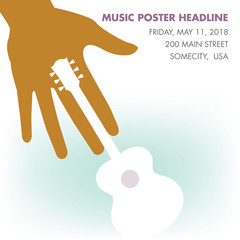 Unusual guitar poster, ideal for music gig announcements with space for text   