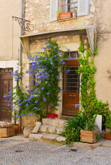 beautiful old town street with old door in Provence , France