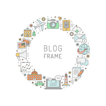 Blog circle vector frame illustration. Simple outline design.