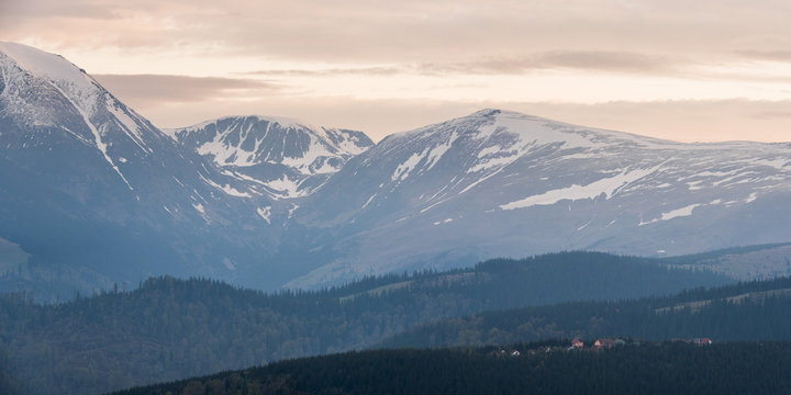 Carpathian Mountains at Ranca at sunrise, Parang Mountains, Oltenia Region, Romania