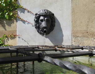 Lion Head Wall Water Fountain / Javornik Town, Czech republic - August 20, 2011: Lion Head Wall...
