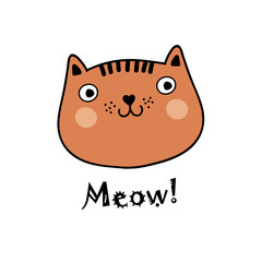 Greeting card with decorative cat. Vector illustration.