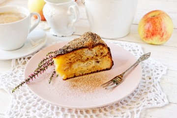 Slice of apple cake on a plate
