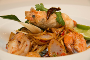 Pasta with prawns, delicious spaghetti
