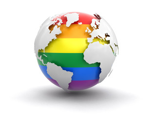 3d Globe with Gay Pride color. Image with clipping path - 122740568