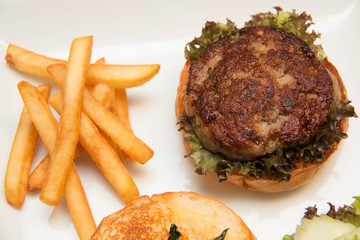 burger And Fries with vegetables