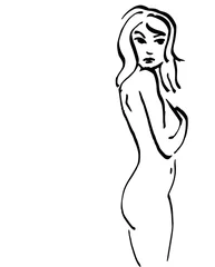 Muurstickers Eenvoudige lijntekening van vrouw © emieldelange