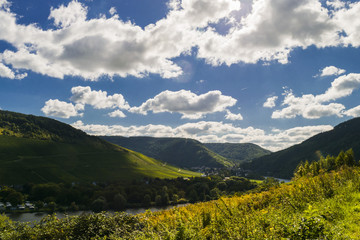 Fototapeta premium Mountains, sky and clouds. Autumn. Mosel River valley. Germany. 