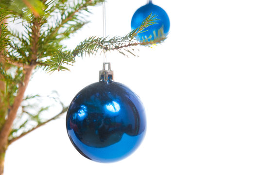 Blue Holiday Balls On Christmas Tree