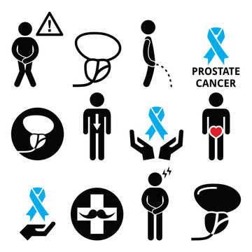 Prostate cancer awareness, men's health icons set 