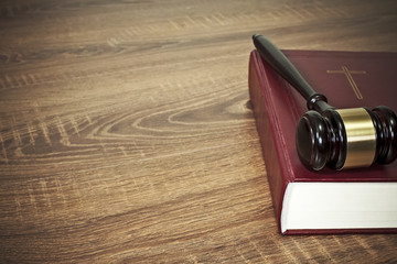 Judge gavel and old books