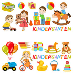Vector kindergarten pattern with boys and girls