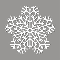 Vector illustration, white snowflake on a grey background