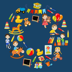 Vector kindergarten pattern with boys and girls