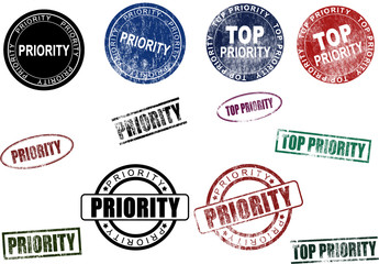 Obraz premium A set of different Priority & Top Priority Rubber Stamps and Seals