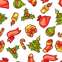 Merry Christmas seamless pattern with holiday symbols