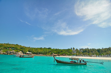 Naklejka na ściany i meble Exotic beach at paradise island in Thailand.