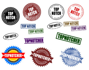 Set of topnotch topnotcher rubber stamps. Image isolated on white background vector. - obrazy, fototapety, plakaty