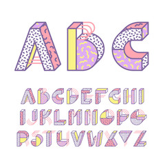 Memphis style geometrical color outline latin font