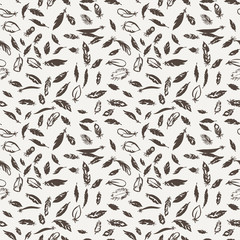 Ink feather seamless pattern. Hand drawn doodle vector background.