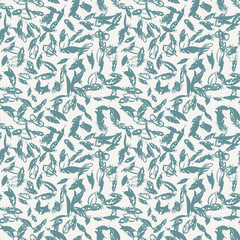 Ink feather seamless pattern. Hand drawn doodle vector background.