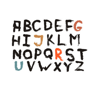 Alphabet grunge letters. Hand drawn ink illustration.